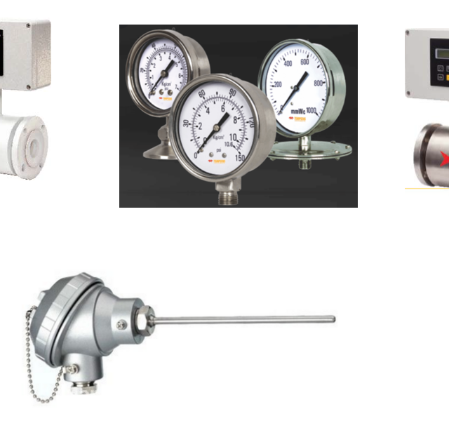 Flow meter, Pressure Gauge, Temperature gauge